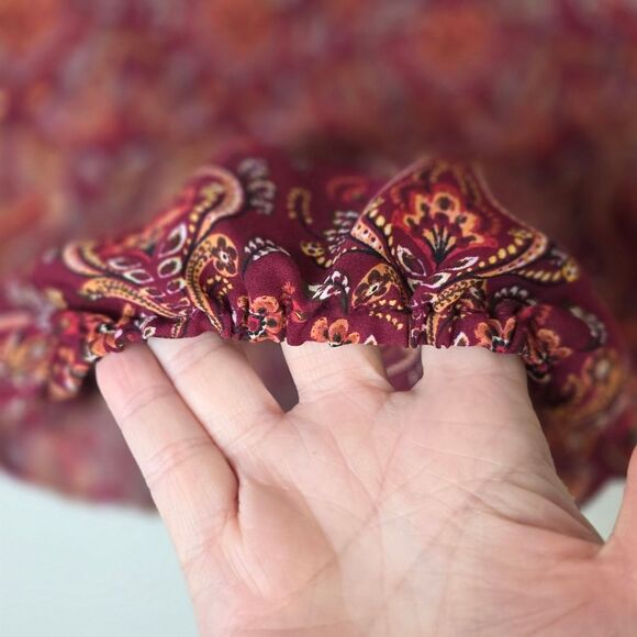 Max Studio Burgundy Paisley Balloon Sleeve Chiffon Blouse Size Large - Picture 6 of 11